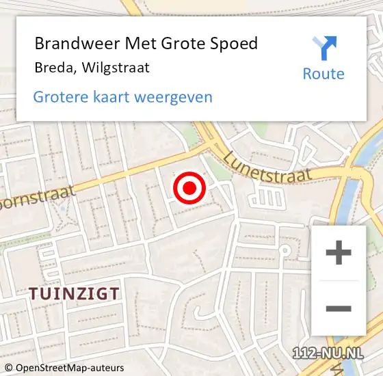 Locatie op kaart van de 112 melding: Brandweer Met Grote Spoed Naar Breda, Wilgstraat op 19 mei 2024 08:29
