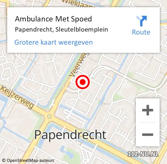 Locatie op kaart van de 112 melding: Ambulance Met Spoed Naar Papendrecht, Sleutelbloemplein op 19 mei 2024 08:54