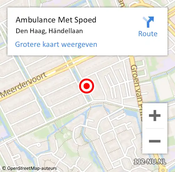 Locatie op kaart van de 112 melding: Ambulance Met Spoed Naar Den Haag, Händellaan op 19 mei 2024 09:02