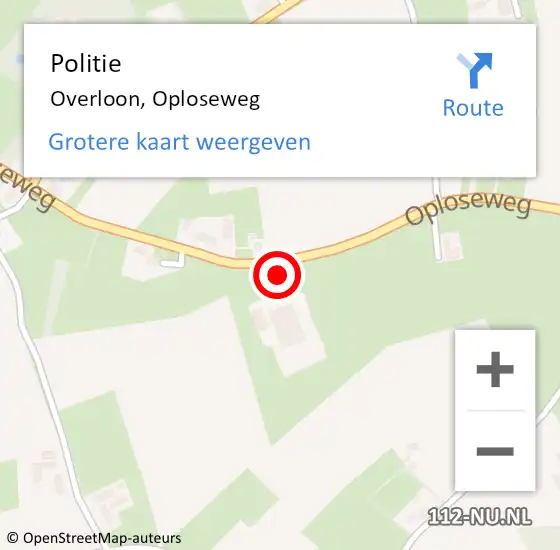 Locatie op kaart van de 112 melding: Politie Overloon, Oploseweg op 19 mei 2024 09:09
