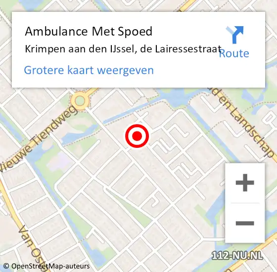 Locatie op kaart van de 112 melding: Ambulance Met Spoed Naar Krimpen aan den IJssel, de Lairessestraat op 19 mei 2024 09:09