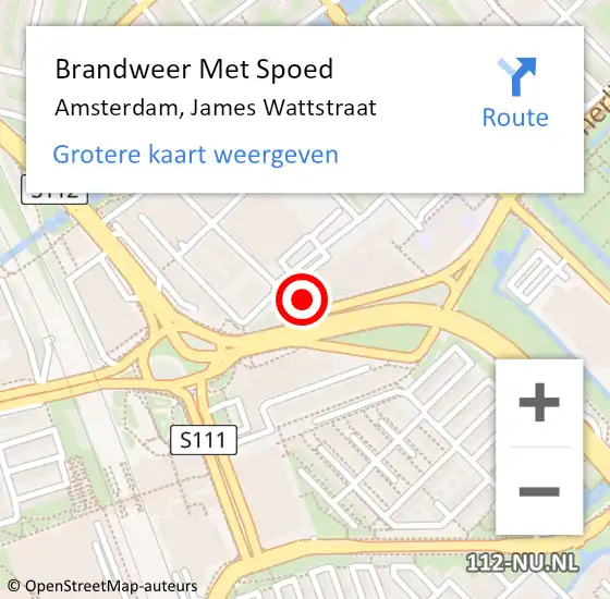 Locatie op kaart van de 112 melding: Brandweer Met Spoed Naar Amsterdam, James Wattstraat op 19 mei 2024 09:22