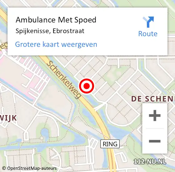 Locatie op kaart van de 112 melding: Ambulance Met Spoed Naar Spijkenisse, Ebrostraat op 19 mei 2024 09:35