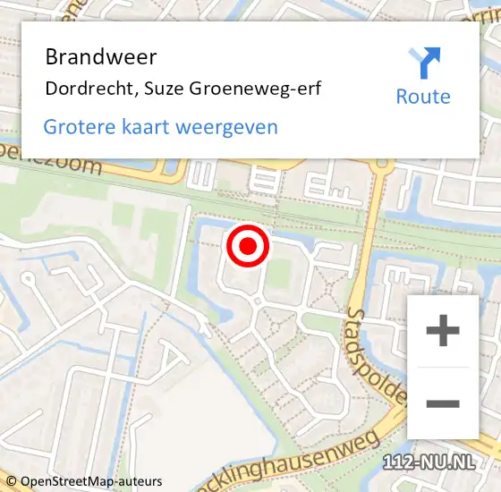 Locatie op kaart van de 112 melding: Brandweer Dordrecht, Suze Groeneweg-erf op 19 mei 2024 09:39