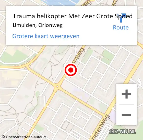 Locatie op kaart van de 112 melding: Trauma helikopter Met Zeer Grote Spoed Naar IJmuiden, Orionweg op 19 mei 2024 09:48