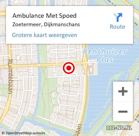 Locatie op kaart van de 112 melding: Ambulance Met Spoed Naar Zoetermeer, Dijkmanschans op 19 mei 2024 09:49