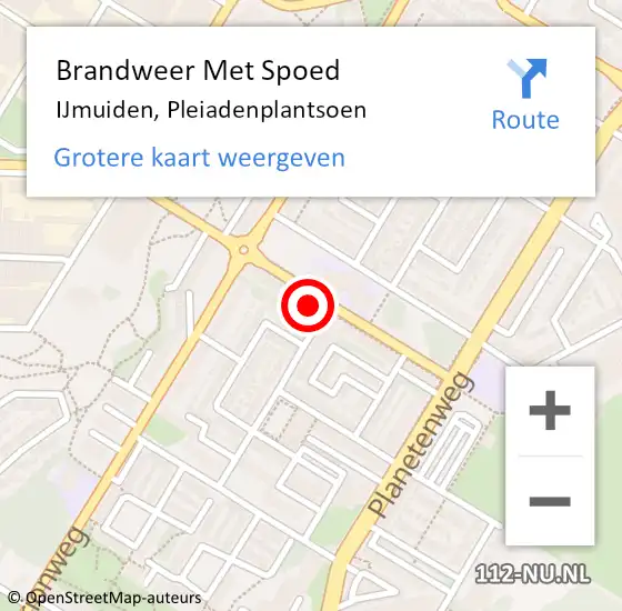 Locatie op kaart van de 112 melding: Brandweer Met Spoed Naar IJmuiden, Pleiadenplantsoen op 19 mei 2024 10:02
