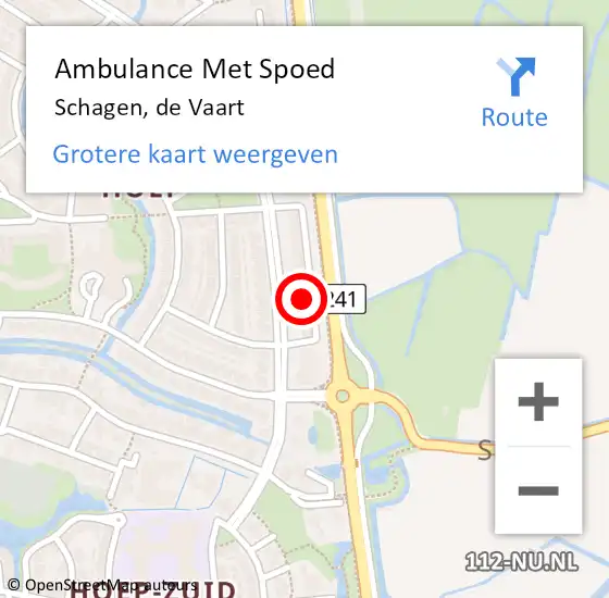 Locatie op kaart van de 112 melding: Ambulance Met Spoed Naar Schagen, de Vaart op 19 mei 2024 10:04