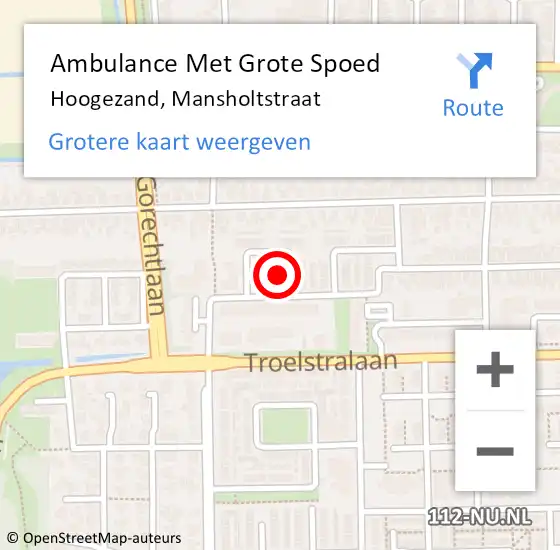 Locatie op kaart van de 112 melding: Ambulance Met Grote Spoed Naar Hoogezand, Mansholtstraat op 19 mei 2024 10:05