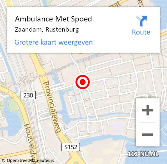 Locatie op kaart van de 112 melding: Ambulance Met Spoed Naar Zaandam, Rustenburg op 19 mei 2024 10:05