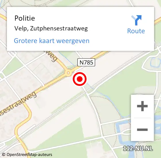 Locatie op kaart van de 112 melding: Politie Velp, Zutphensestraatweg op 19 mei 2024 10:08