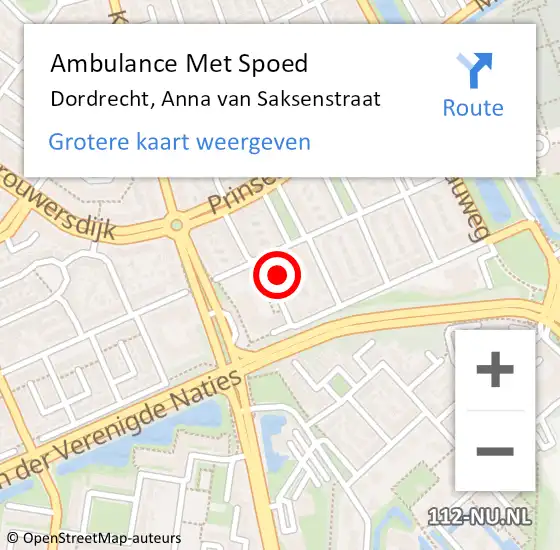 Locatie op kaart van de 112 melding: Ambulance Met Spoed Naar Dordrecht, Anna van Saksenstraat op 19 mei 2024 10:08