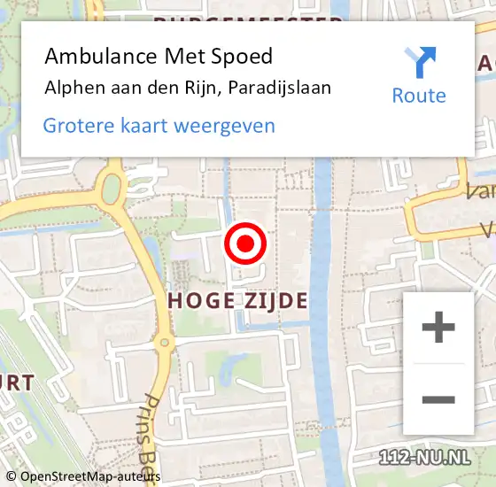 Locatie op kaart van de 112 melding: Ambulance Met Spoed Naar Alphen aan den Rijn, Paradijslaan op 19 mei 2024 10:08