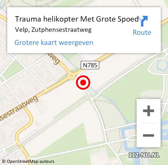 Locatie op kaart van de 112 melding: Trauma helikopter Met Grote Spoed Naar Velp, Zutphensestraatweg op 19 mei 2024 10:09