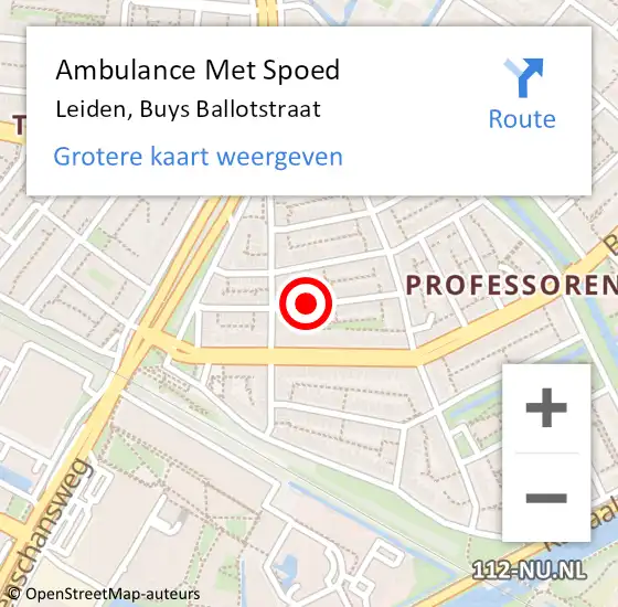 Locatie op kaart van de 112 melding: Ambulance Met Spoed Naar Leiden, Buys Ballotstraat op 19 mei 2024 10:21