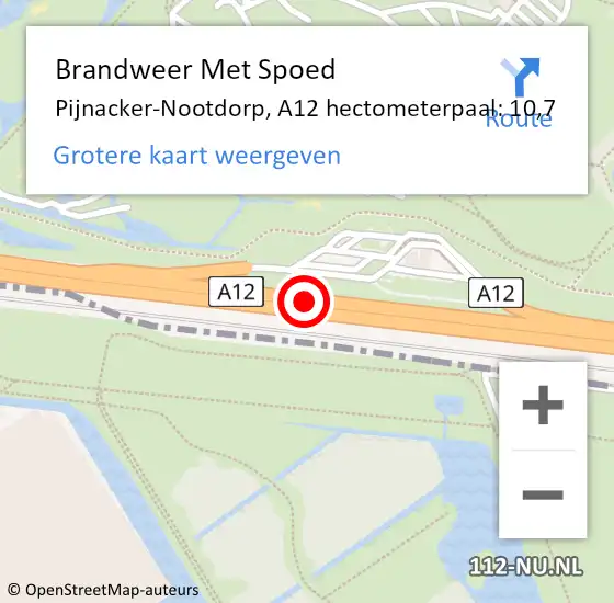 Locatie op kaart van de 112 melding: Brandweer Met Spoed Naar Pijnacker-Nootdorp, A12 hectometerpaal: 10,7 op 19 mei 2024 10:22