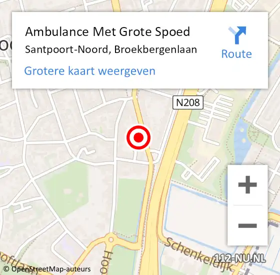 Locatie op kaart van de 112 melding: Ambulance Met Grote Spoed Naar Santpoort-Noord, Broekbergenlaan op 19 mei 2024 10:26