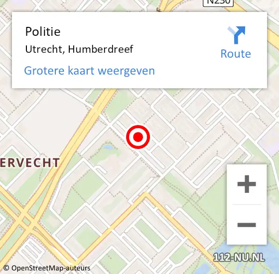 Locatie op kaart van de 112 melding: Politie Utrecht, Humberdreef op 19 mei 2024 10:27