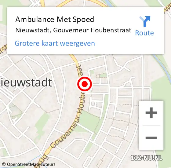 Locatie op kaart van de 112 melding: Ambulance Met Spoed Naar Nieuwstadt, Gouverneur Houbenstraat op 6 oktober 2014 13:28