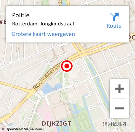 Locatie op kaart van de 112 melding: Politie Rotterdam, Jongkindstraat op 19 mei 2024 10:35