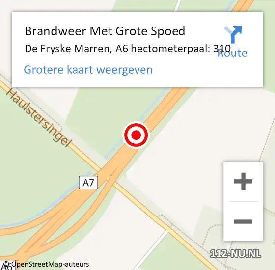 Locatie op kaart van de 112 melding: Brandweer Met Grote Spoed Naar De Fryske Marren, A6 hectometerpaal: 310 op 19 mei 2024 10:36