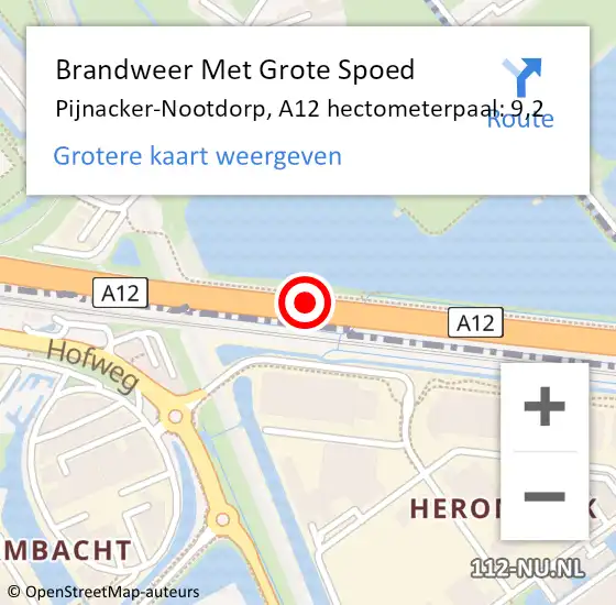 Locatie op kaart van de 112 melding: Brandweer Met Grote Spoed Naar Pijnacker-Nootdorp, A12 hectometerpaal: 9,2 op 19 mei 2024 10:36