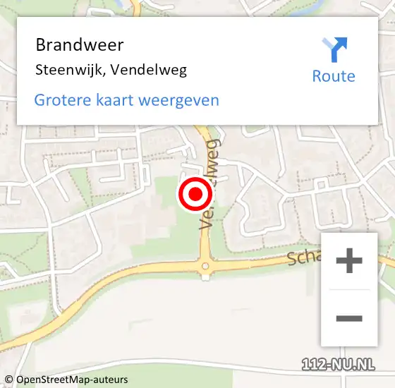 Locatie op kaart van de 112 melding: Brandweer Steenwijk, Vendelweg op 19 mei 2024 10:45