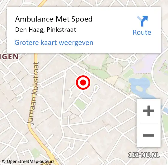 Locatie op kaart van de 112 melding: Ambulance Met Spoed Naar Den Haag, Pinkstraat op 19 mei 2024 10:47