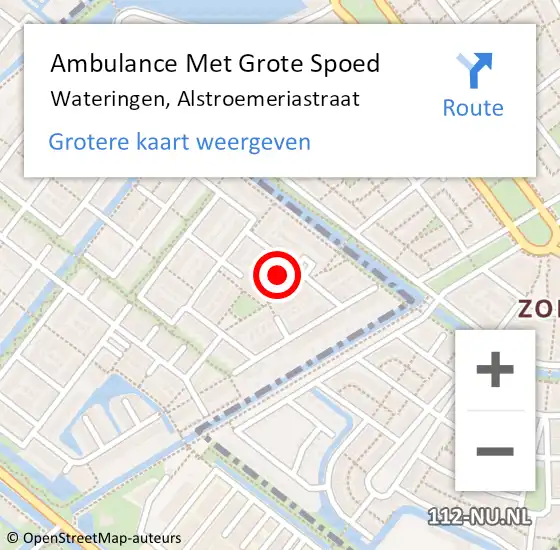 Locatie op kaart van de 112 melding: Ambulance Met Grote Spoed Naar Wateringen, Alstroemeriastraat op 19 mei 2024 10:53