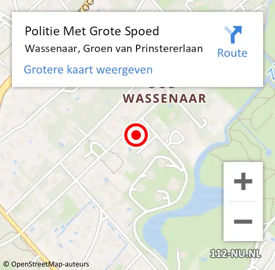 Locatie op kaart van de 112 melding: Politie Met Grote Spoed Naar Wassenaar, Groen van Prinstererlaan op 19 mei 2024 10:53
