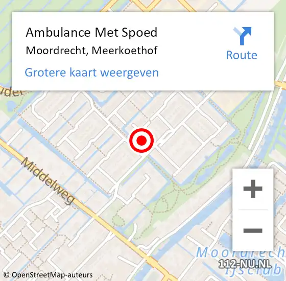 Locatie op kaart van de 112 melding: Ambulance Met Spoed Naar Moordrecht, Meerkoethof op 19 mei 2024 11:01
