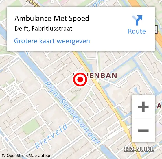 Locatie op kaart van de 112 melding: Ambulance Met Spoed Naar Delft, Fabritiusstraat op 19 mei 2024 11:06