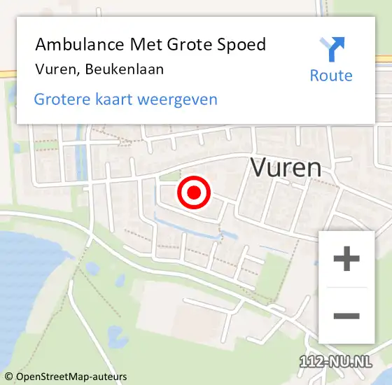 Locatie op kaart van de 112 melding: Ambulance Met Grote Spoed Naar Vuren, Beukenlaan op 19 mei 2024 11:08