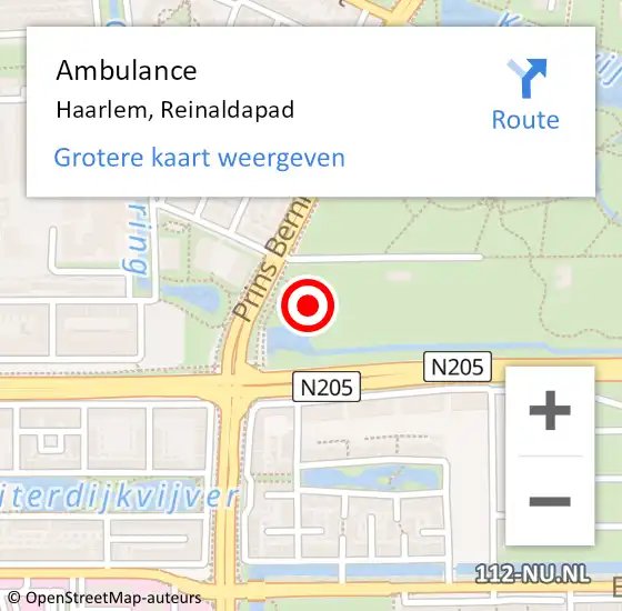 Locatie op kaart van de 112 melding: Ambulance Haarlem, Reinaldapad op 19 mei 2024 11:11