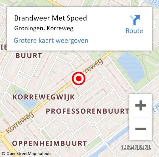 Locatie op kaart van de 112 melding: Brandweer Met Spoed Naar Groningen, Korreweg op 19 mei 2024 11:12
