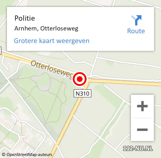 Locatie op kaart van de 112 melding: Politie Arnhem, Otterloseweg op 19 mei 2024 11:15