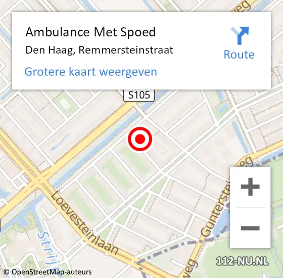 Locatie op kaart van de 112 melding: Ambulance Met Spoed Naar Den Haag, Remmersteinstraat op 19 mei 2024 11:30
