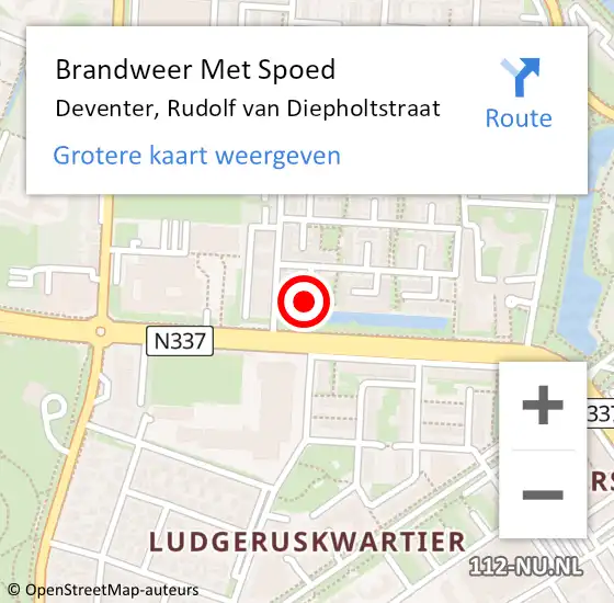 Locatie op kaart van de 112 melding: Brandweer Met Spoed Naar Deventer, Rudolf van Diepholtstraat op 19 mei 2024 11:38