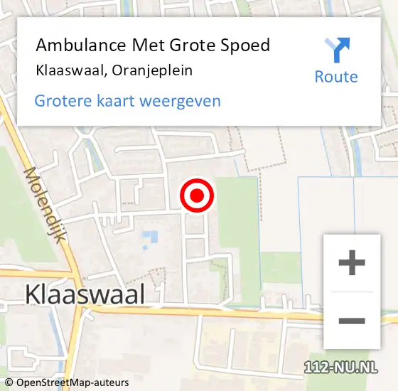 Locatie op kaart van de 112 melding: Ambulance Met Grote Spoed Naar Klaaswaal, Oranjeplein op 19 mei 2024 11:41
