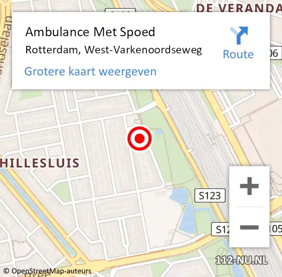 Locatie op kaart van de 112 melding: Ambulance Met Spoed Naar Rotterdam, West-Varkenoordseweg op 19 mei 2024 11:45