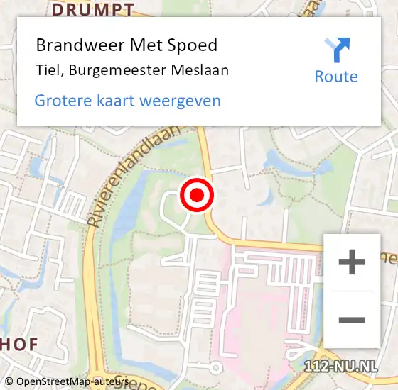 Locatie op kaart van de 112 melding: Brandweer Met Spoed Naar Tiel, Burgemeester Meslaan op 19 mei 2024 11:54