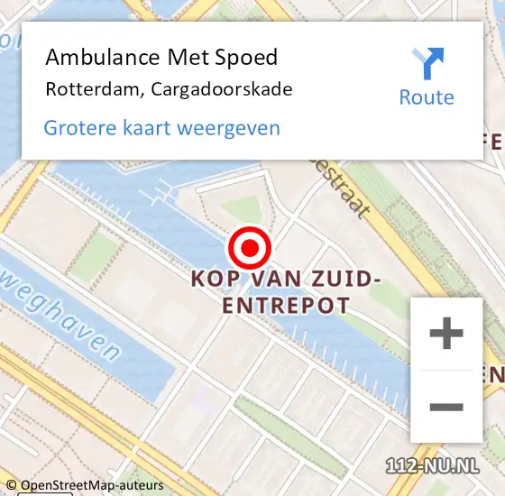 Locatie op kaart van de 112 melding: Ambulance Met Spoed Naar Rotterdam, Cargadoorskade op 19 mei 2024 11:55