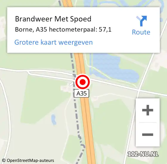 Locatie op kaart van de 112 melding: Brandweer Met Spoed Naar Borne, A35 hectometerpaal: 57,1 op 19 mei 2024 12:04