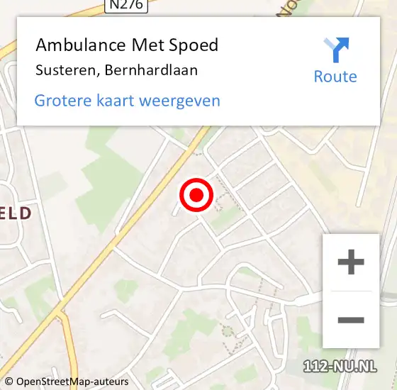 Locatie op kaart van de 112 melding: Ambulance Met Spoed Naar Susteren, Bernhardlaan op 19 mei 2024 12:09