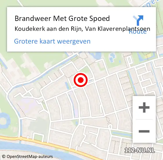 Locatie op kaart van de 112 melding: Brandweer Met Grote Spoed Naar Koudekerk aan den Rijn, Van Klaverenplantsoen op 19 mei 2024 12:12