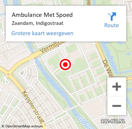 Locatie op kaart van de 112 melding: Ambulance Met Spoed Naar Zaandam, Indigostraat op 19 mei 2024 12:19