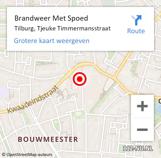 Locatie op kaart van de 112 melding: Brandweer Met Spoed Naar Tilburg, Tjeuke Timmermansstraat op 19 mei 2024 12:20