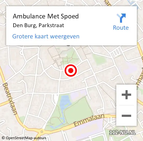 Locatie op kaart van de 112 melding: Ambulance Met Spoed Naar Den Burg, Parkstraat op 19 mei 2024 12:32
