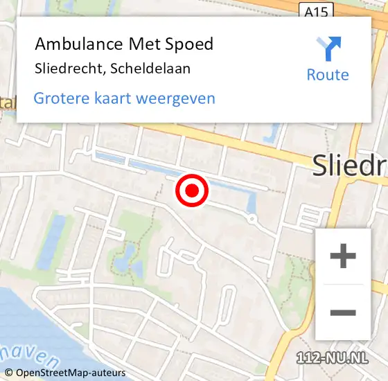 Locatie op kaart van de 112 melding: Ambulance Met Spoed Naar Sliedrecht, Scheldelaan op 19 mei 2024 12:43