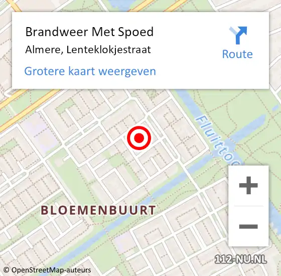 Locatie op kaart van de 112 melding: Brandweer Met Spoed Naar Almere, Lenteklokjestraat op 19 mei 2024 12:56